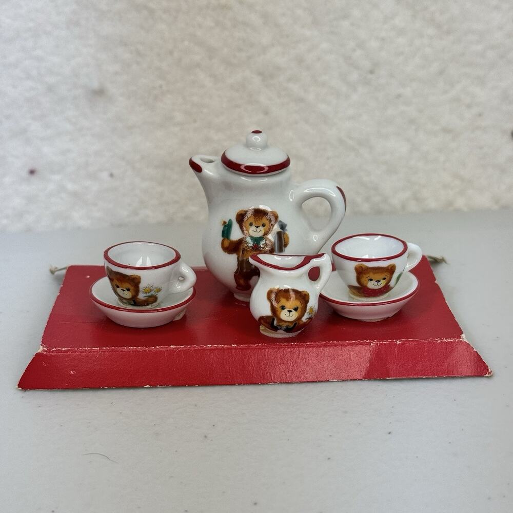 Reutter Mini Porzellan Set Miniature Teddy Bear Hand Painted Doll Tea Set VTG - Picture 2 of 6